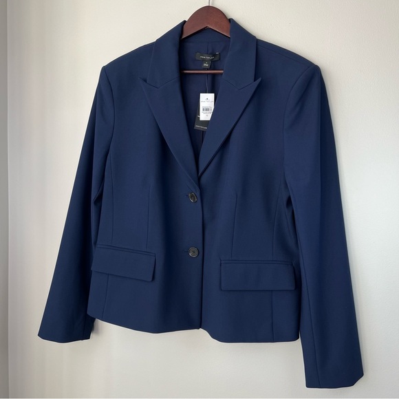 NWT Ann Taylor Womens 16 Navy The Shorter Two Button Blazer Bi-Stretch Academia - Picture 7 of 15